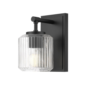 Z-Lite Landon 1-Light Wall Sconce - 120V - Matte Black / Clear Ribbed
