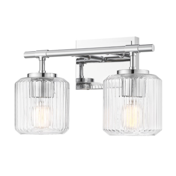 Z-Lite Landon 14" 2-Light Vanity - 120V - Chrome / Clear Ribbed