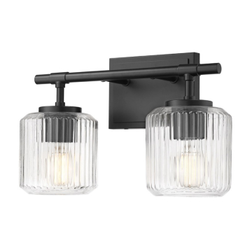 Z-Lite Landon 14" 2-Light Vanity - 120V - Matte Black / Clear Ribbed