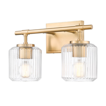 Z-Lite Landon 14" 2-Light Vanity - 120V - Modern Gold / Clear Ribbed