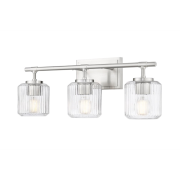 Z-Lite Landon 24" 3-Light Vanity - 120V - Brushed Nickel / Clear Ribbed