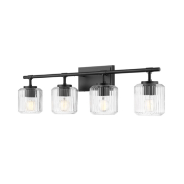 Z-Lite Landon 32" 4-Light Vanity - 120V - Matte Black / Clear Ribbed