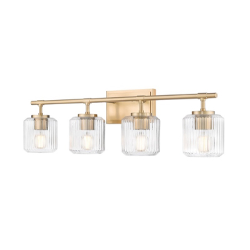 Z-Lite Landon 32" 4-Light Vanity - 120V - Modern Gold / Clear Ribbed