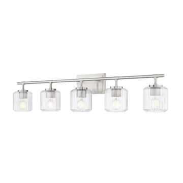 Z-Lite Landon 42" 5-Light Vanity - 120V - Brushed Nickel / Clear Ribbed