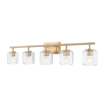 Z-Lite Landon 42" 5-Light Vanity - 120V - Modern Gold / Clear Ribbed