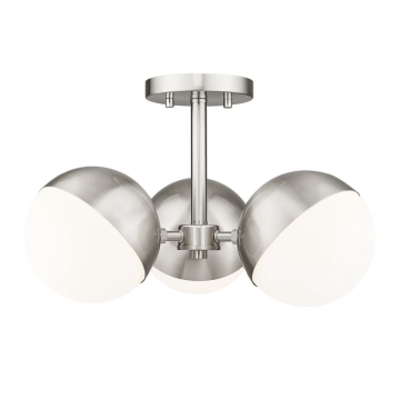 Z-Lite Realm Sphere 17" 3-Light Semi Flush Mount - 120V - Brushed Nickel / Matte Opal