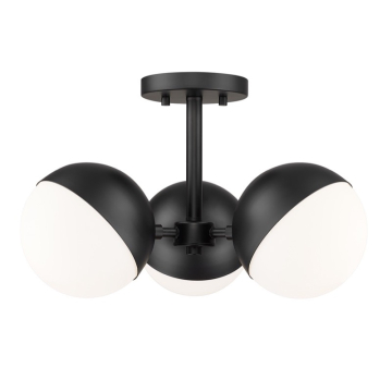 Z-Lite Realm Sphere 17" 3-Light Semi Flush Mount - 120V - Matte Black / Matte Opal