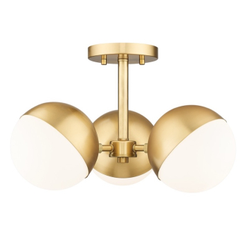 Z-Lite Realm Sphere 17" 3-Light Semi Flush Mount - 120V - Modern Gold / Matte Opal