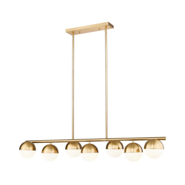 Z-Lite Realm Sphere 54" 7-Light Linear Chandelier - 120V - Modern Gold / Matte Opal