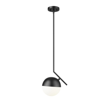 Z-Lite Realm Sphere 11" 1-Light Pendant - 120V - Matte Black / Matte Opal