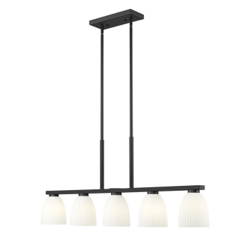 Z-Lite Naya 5-Light Linear Chandelier - 120V - Matte Black / Matte Opal