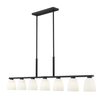 Z-Lite Naya 64" 7-Light Linear Chandelier - 120V - Matte Black / Matte Opal