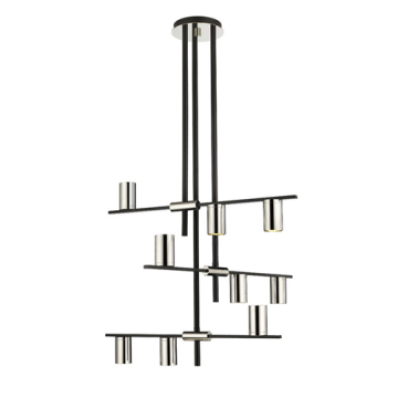 Z-Lite Calumet 9-Light Chandelier - 120V - Mate Black / Polished Nickel