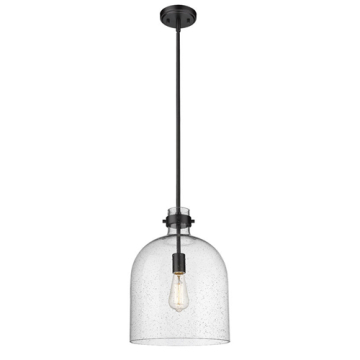 Z-Lite Pearson 12" 1-Light Pendant - 120V - Matte Black / Clear Seedy