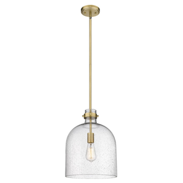 Z-Lite Pearson 12" 1-Light Pendant - 120V - Rubbed Brass / Clear Seedy
