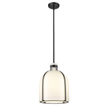 Z-Lite Pearson 12" 1-Light Pendant - 120V - Matte Black / White Opal