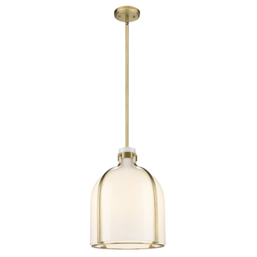 Z-Lite Pearson 12" 1-Light Pendant - 120V - Rubbed Brass / White Opal