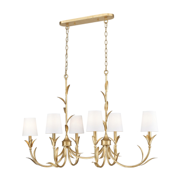 Z-Lite Aslin 44" 6-Light Linear Chandelier - 120V - Gold Leaf / White
