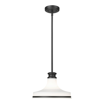 Z-Lite Reznor 12" 1-Light Pendant - 120V - Matte Black / Matte Opal