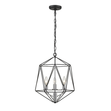 Z-Lite Geo 3-Light Chandelier - 120V - Matte Black / Chrome