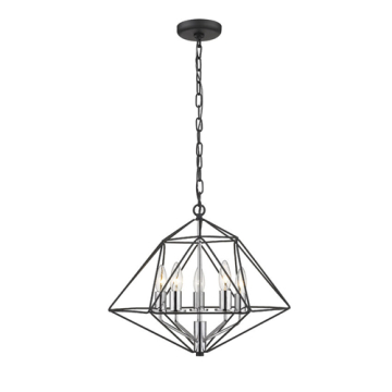 Z-Lite Geo 5-Light Chandelier - 120V - Matte Black / Chrome