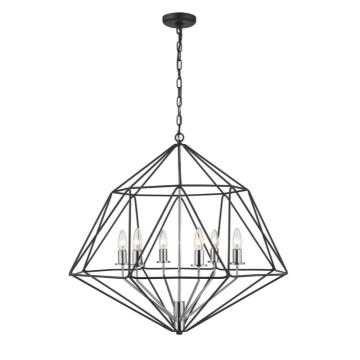 Z-Lite Geo 30" 6-Light Chandelier - 120V - Matte Black / Chrome / Matte Black