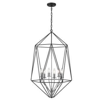 Z-Lite Geo 35" 6-Light Chandelier - 120V - Matte Black / Chrome
