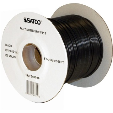 SATCO|NUVO Lighting Bulk Wire - 18/1 Stranded AWM 105C UL 1015 - 500FT Reel - Black
