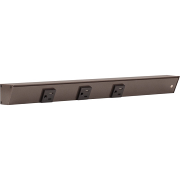 Task Lighting 18" Slim Profile Angled Power Strip - Right Wire Entry - 3 Single Black Receptacles - Bronze