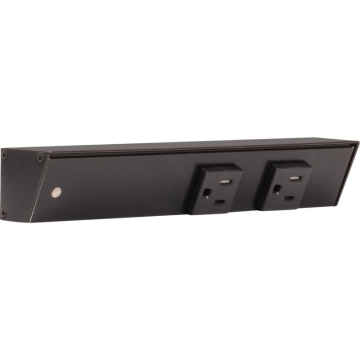 Task Lighting 9" Slim Profile Angled Power Strip - Left Wire Entry - 2 Single Black Receptacles - Black