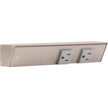 Task Lighting 9" Slim Profile Angled Power Strip - Left Wire Entry - 2 Single Gray Receptacles - Satin Nickel