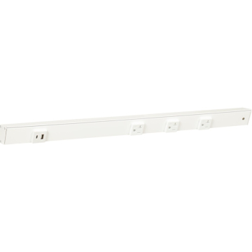Task Lighting 24" Slim Angled Power Strip - Right Wire Entry - 3 White Receptacles - Left Side USB-A/C - 120V - White