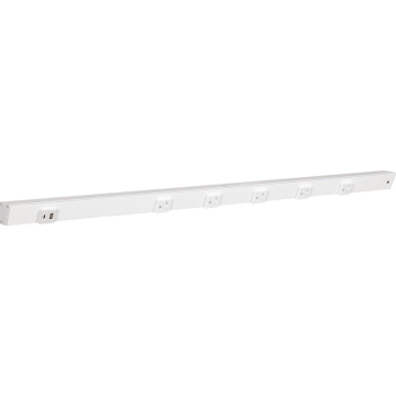 Task Lighting 36" Slim Angled Power Strip - Right Wire Entry - 5 White Receptacles - Left Side USB-A/C - 120V - White