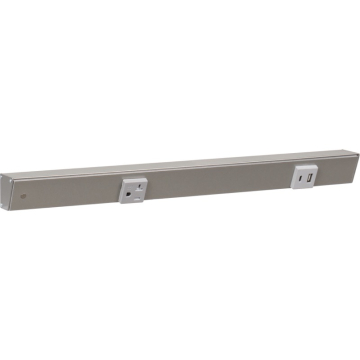 Task Lighting 18" Slim Angled Power Strip - Left Wire Entry - 1 Gray Receptacle - Right Side USB-A/C - 120V - Satin Nickel