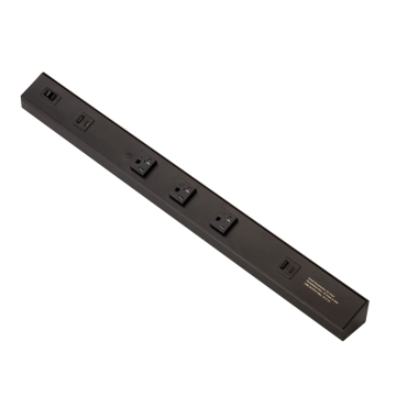 American Lighting Atom 24" Power Strip - 3 Receptacles - 2 USB-A/C - 120V - Black