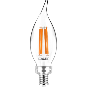 RAB 3.3W LED BA11 Filament Lamp - Dimmable - E12 Base - 2700K - 300 Lumens - 120V
