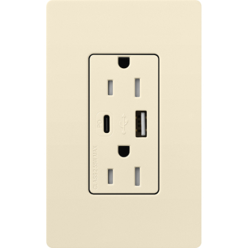 Lutron Claro 15A Tamper-Resistant USB Type A and C Duplex Receptacle - Almond
