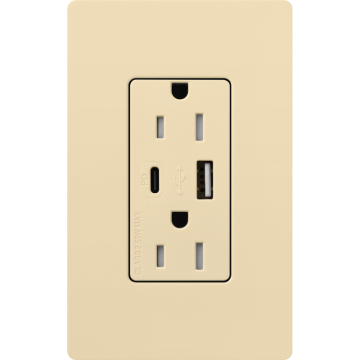 Lutron Claro 15A Tamper-Resistant USB Type A and C Duplex Receptacle - Ivory