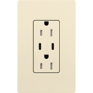 Lutron Claro 15A Tamper-Resistant USB Type C Duplex Receptacle - Almond