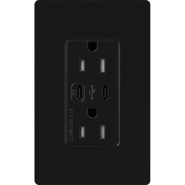 Lutron Claro 15A Tamper-Resistant USB Type C Duplex Receptacle - Black