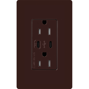 Lutron Claro 15A Tamper-Resistant USB Type C Duplex Receptacle - Brown