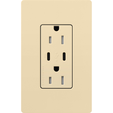 Lutron Claro 15A Tamper-Resistant USB Type C Duplex Receptacle - Ivory