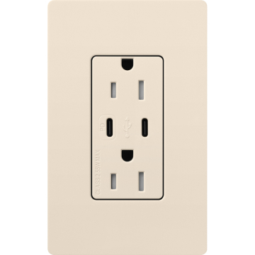 Lutron Claro 15A Tamper-Resistant USB Type C Duplex Receptacle - Light Almond
