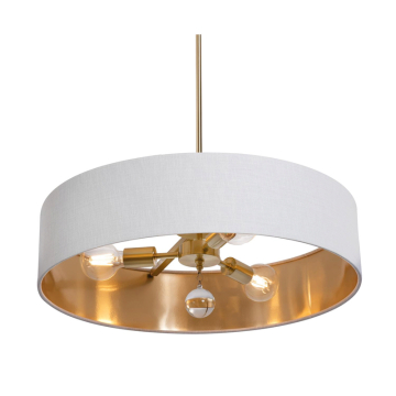 AFX Celine 24" Pendant / Semi-Flush - 120V - Satin Brass - White / Gold Shade