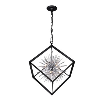 CWI Lighting Starburst 22" 6-Light Chandelier - 120V - Chrome / Black