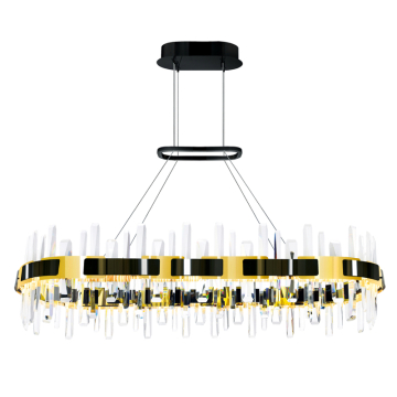 CWI Lighting Aya 43" LED Linear Chandelier - 75W - 3000K - 120V - Pearl Black / Titanium Gold