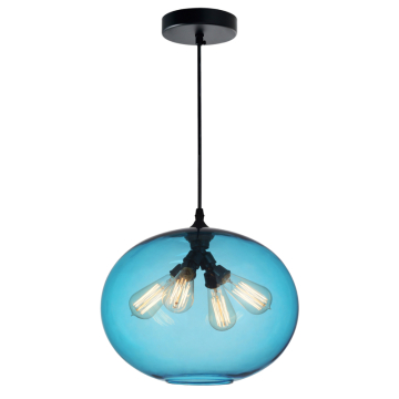 CWI Lighting Glass 4-Light Down Pendant - 120V - Black / Blue