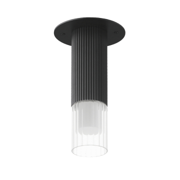ET2 Reeds LED Flush Mount - 320 Lumens - 3000K - 120-277V - Black - Clear Ribbed Glass