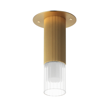 ET2 Reeds LED Flush Mount - 320 Lumens - 3000K - 120-277V - Gold - Clear Ribbed Glass