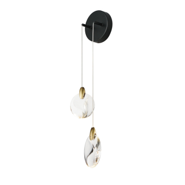 ET2 Pebble 2-Light Wall Sconce - 160 Lumens - 1W - 4000K - 120-277V - Black / Polished Gold - Clear Crystal Glass